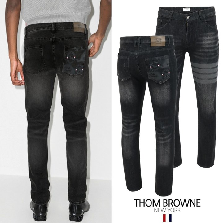 THOM BROWNE 톰브라운 4바 도그 스프레이 흑청 슬림진