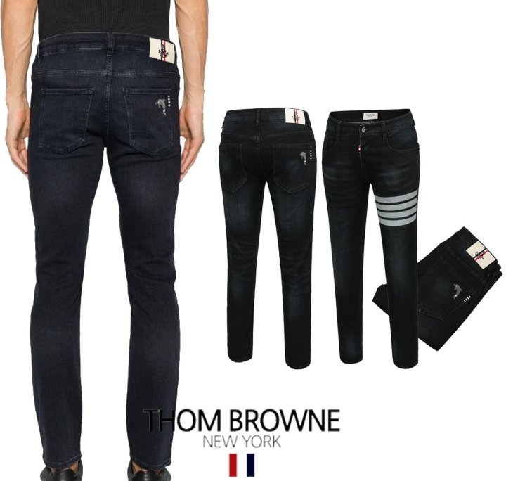 THOM BROWNE 톰브라운 4바 돌고래자수 블랙워싱 슬림진