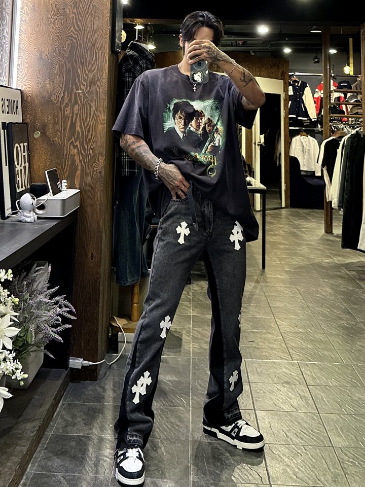 CHROME HEARTS 크롬하츠 멀티 크로스 배색 플레어 데님