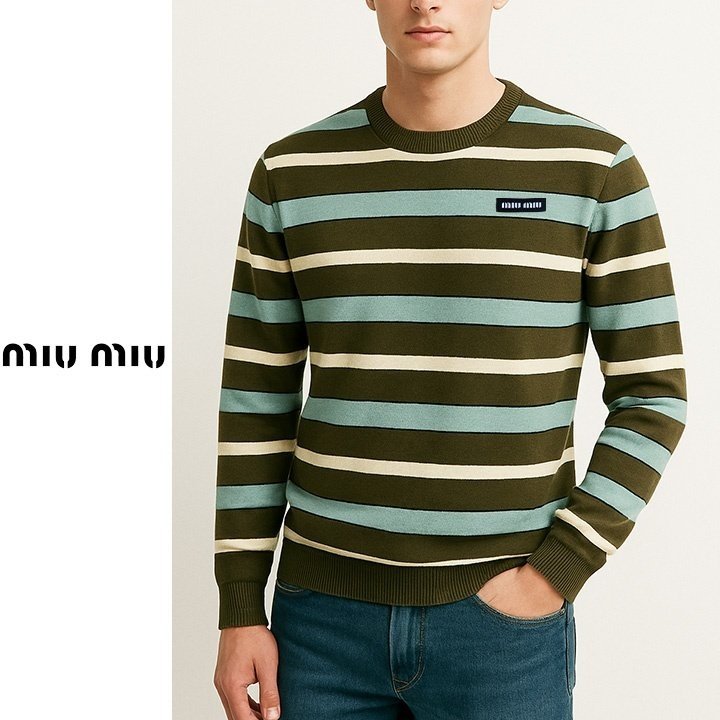 MIUMIU 미우미우 올리브 멀티 스트라이프티 2COLOR