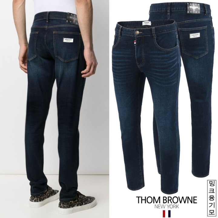 THOM BROWNE 톰브라운 화이트레더 블루워싱 밍크융 슬림진