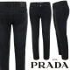 PRADA 프라다 레더 삼각로고 블랙 슬림 일자진