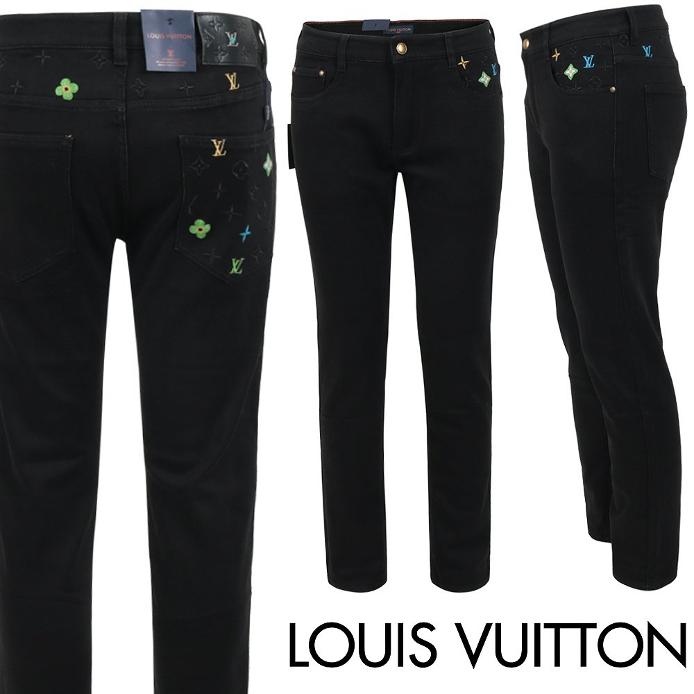 LOUIS VUITTON 루이비통 네온 멀티 자수 블랙 슬림 일자진
