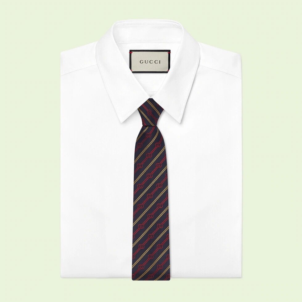 GUCCI 구찌 인터로킹 G 사선 실크 넥타이