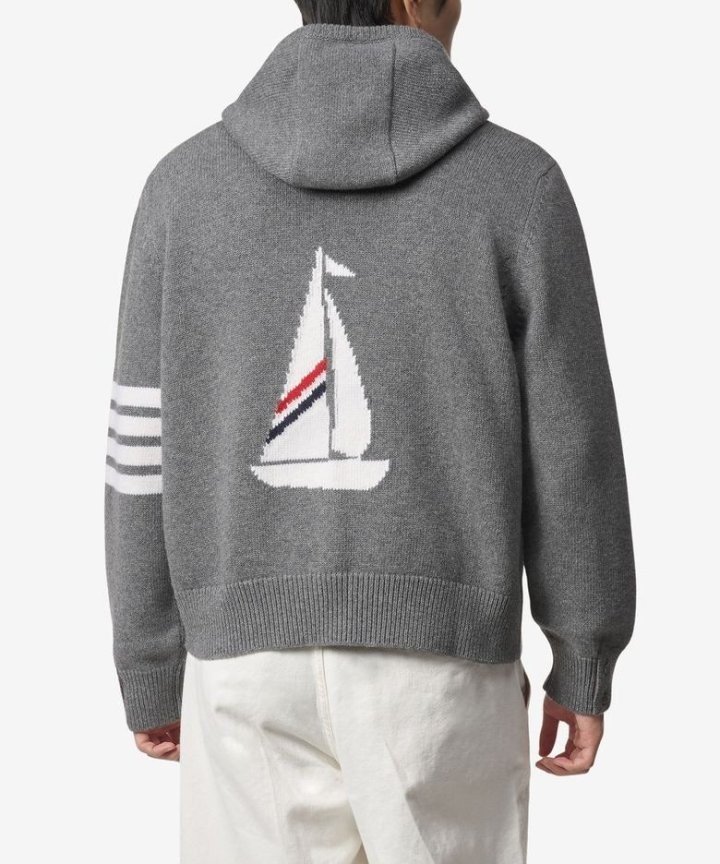THOM BROWNE 톰브라운 보트 인타르시아 사선 집업 후드 2COLOR
