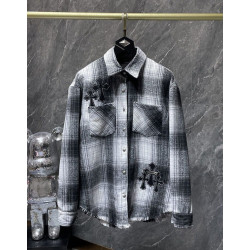 CHROME HEARTS 크롬하츠 7058 크로스 플뢰르 디스트로이드 체크 셔츠 자켓