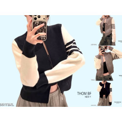THOM BROWNE 톰브라운 4바 배색 니트 바시티집업