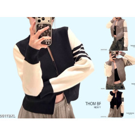 THOM BROWNE 톰브라운 4바 배색 니트 바시티집업