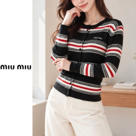MIUMIU 미우미우 블랙패치 배색단가라 가디건 2COLOR